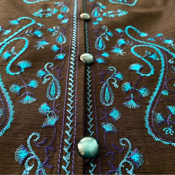 Silk Land Woman Black Silk Longline Blazer Jacket Size 1X Embroidered Tunic - Picture 9 of 15